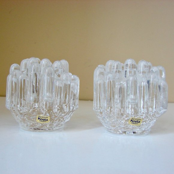 Kosta Boda Other - Kosta Boda Sweden Polar Ice Crystal Candle Holders Heavy MCM Modern Vintage